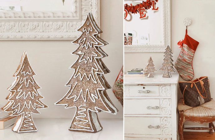 Snow-covered Shimmering Gingerbread Tree, Set of 2 General MEL