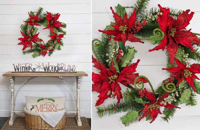 Glittered Poinsettia Wreath General DCI