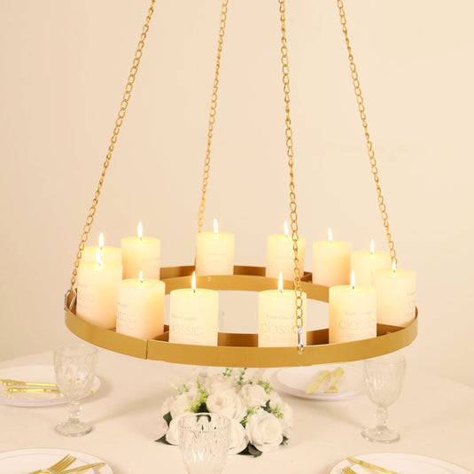 Gold Hanging Metal Floral Chandelier Frame - 24" Circular Lighting, Candle and Floral Display Base Centerpieces HIER_9900