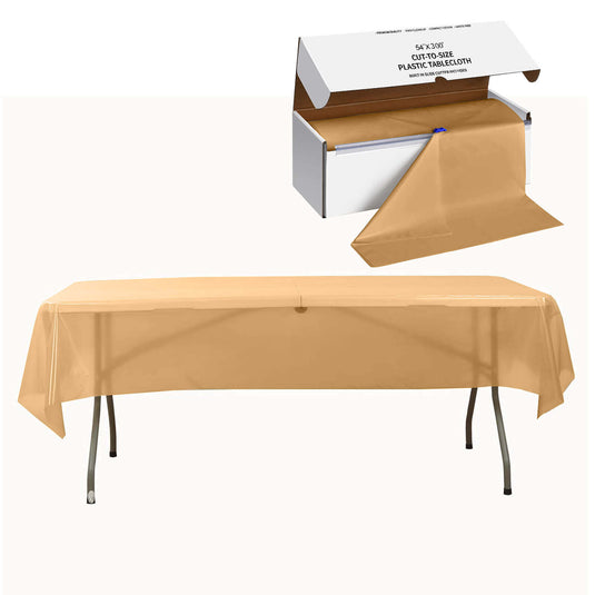 Plastic Table Cover Roll Gold with Slide Cutter - Customizable Disposable Tablecloth Roll 54"x300ft Tablecloths HIER_4520