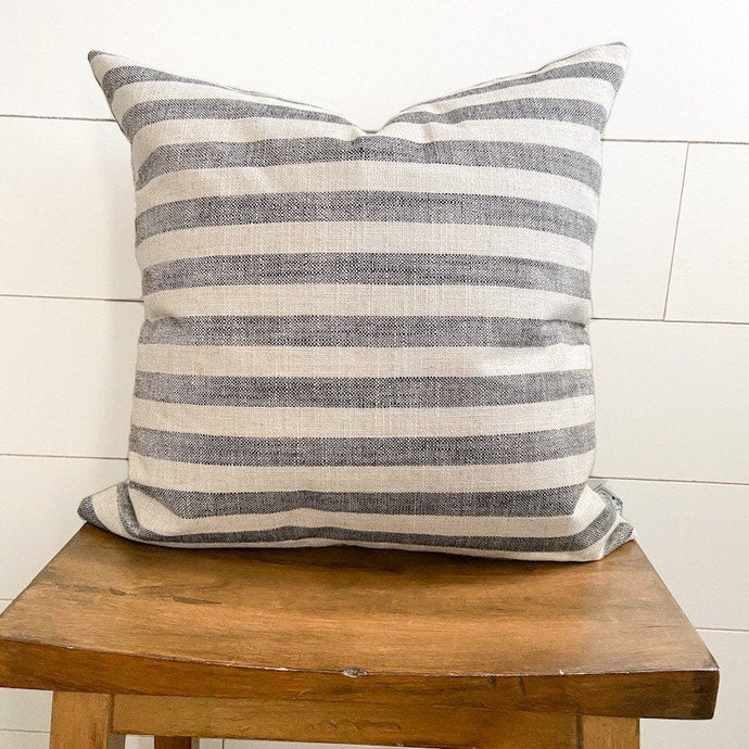 Gray and white medium stripe woven pillow cover 18x18 inch | Modern Farmhouse | Designer Pillow | High End Textured Fabric Gift Cotton and Crate