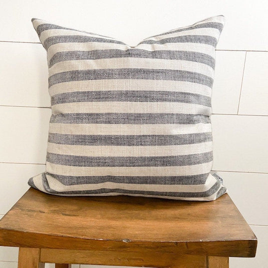 Gray and white medium stripe woven pillow cover 18x18 inch | Modern Farmhouse | Designer Pillow | High End Textured Fabric Gift Cotton and Crate