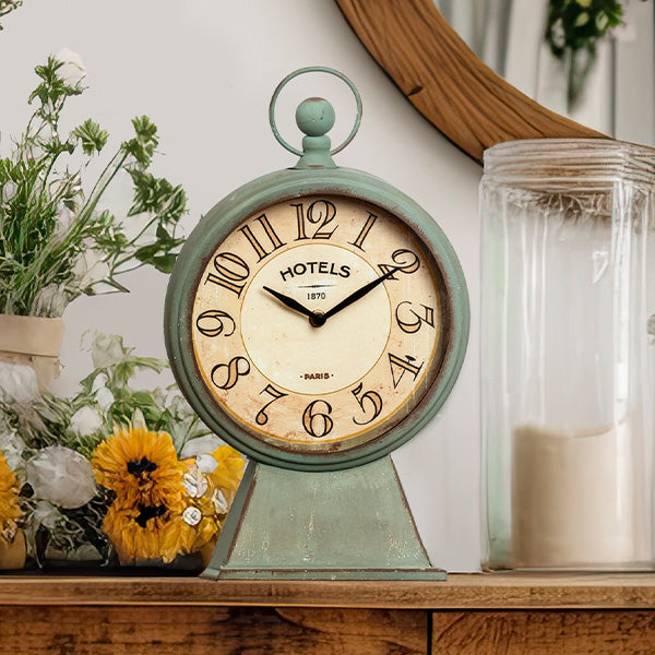 Aged Green Tabletop Clock Whats trending RH