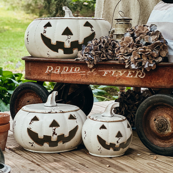 Huge Chippy Metal Jack O Lanterns, Set of Three General ABH