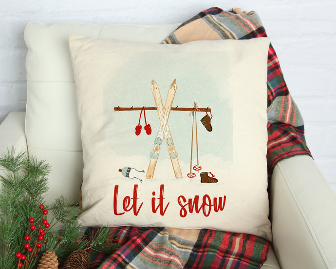 Let it snow- with skis- 18x18 inch pillow cover 