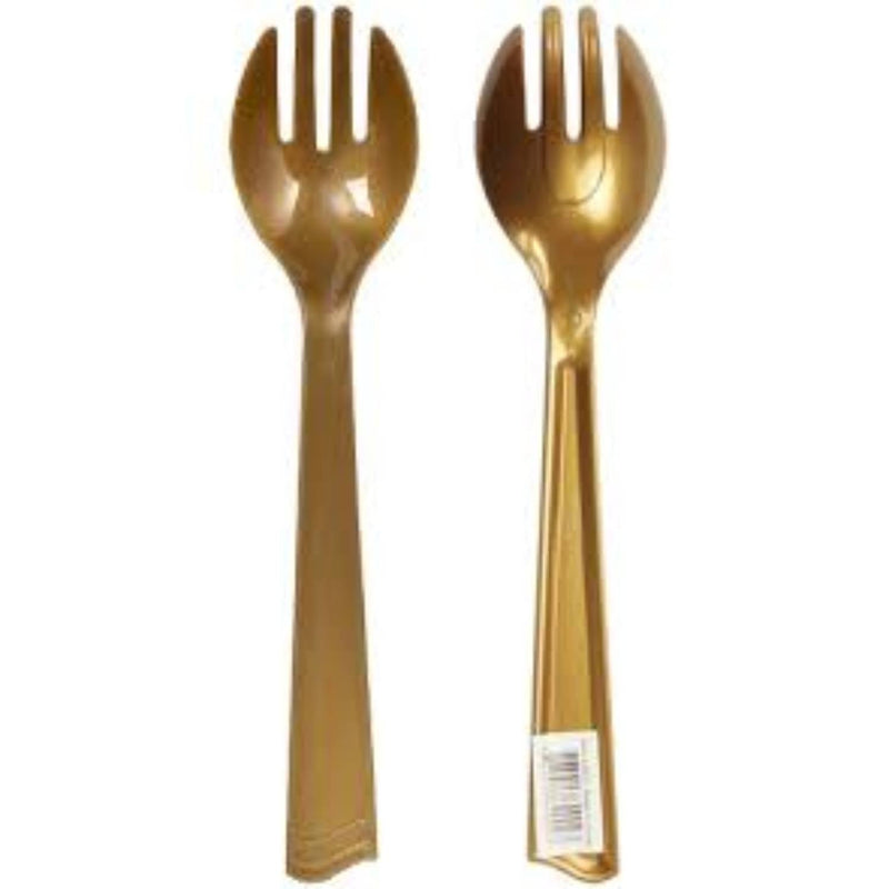 Load image into Gallery viewer, Gold Plastic Serving Fork 10&quot; Serverware Party Dimensions
