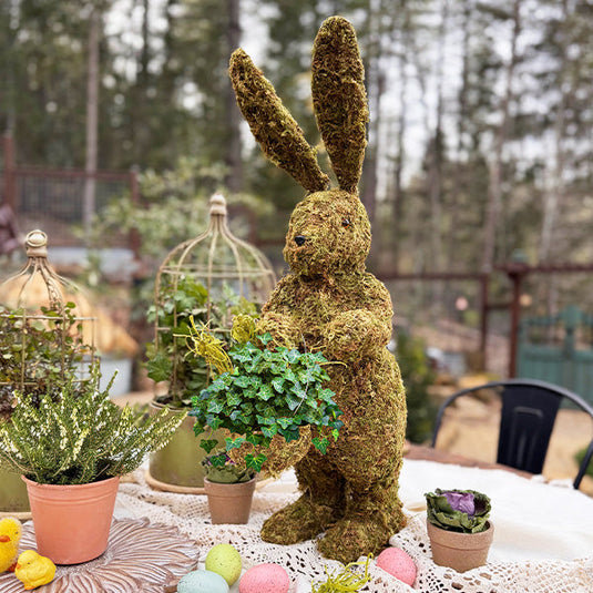 26 Inch Mossy Standing Easter Bunny with Basket Shop ABH