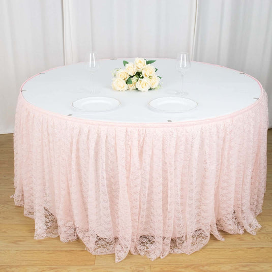 Lace 14ft Table Skirt Blush - Premium Pleated Table Cover Table Skirts HIER_2240 Default Title