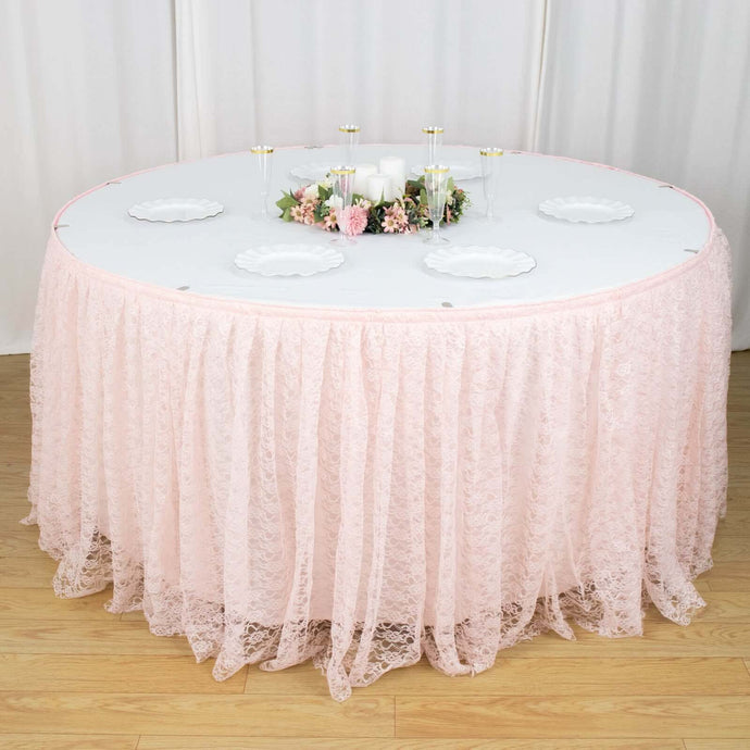 Lace 17ft Table Skirt Blush Premium Pleated - Vintage Style for Parties Table Skirts PROstorez Default Title