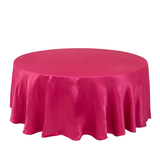 Lamour Satin 108" Round Tablecloth Fuchsia - Durable & Silk-Like Table Cover Tablecloths HIER_2184