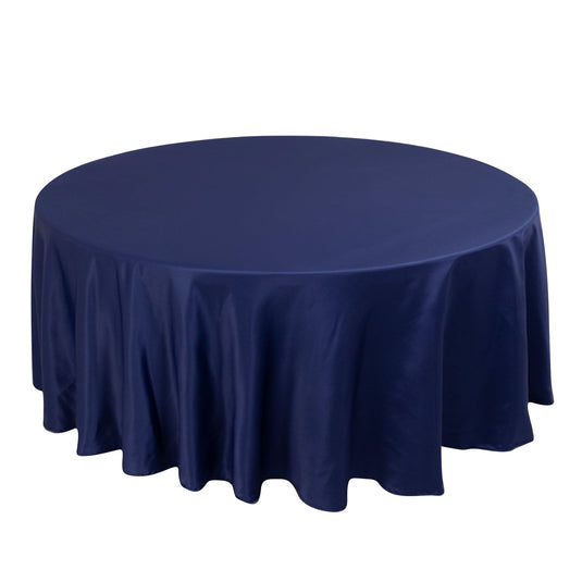 Lamour Satin 108" Round Tablecloth Navy Blue - Durable & Silk-Like Table Cover Tablecloths HIER_2184