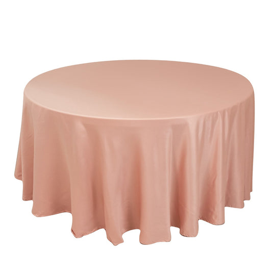 Lamour Satin 120" Round Tablecloth Dusty Rose - Seamless Table Cover with Soft Tempered Sheen Tablecloths HIER_2184