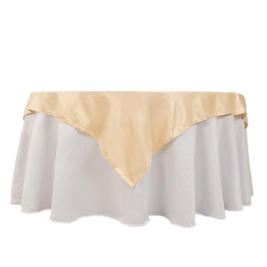 Lamour Satin 54"x54" Table Overlay Square Tablecloth Beige - Durable & Silk-Like Table Cover Overlays HIER_2184