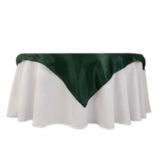 Lamour Satin 54"x54" Table Overlay Square Tablecloth Hunter Emerald - Durable & Silk-Like Table Cover Overlays HIER_2184