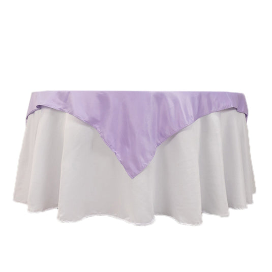 Lamour Satin 54"x54" Table Overlay Square Tablecloth Lavender Lilac - Durable & Silk-Like Table Cover Overlays HIER_2184