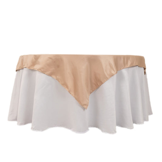 Lamour Satin 54"x54" Table Overlay Square Tablecloth Nude - Durable & Silk-Like Table Cover Overlays HIER_2184