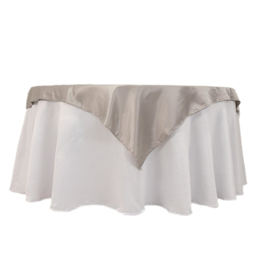 Lamour Satin 54"x54" Table Overlay Square Tablecloth Silver - Durable & Silk-Like Table Cover Overlays HIER_2184