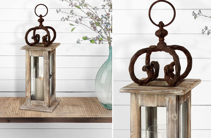 *TALL* Wooden Lantern With Wrought Iron Details General IMAX