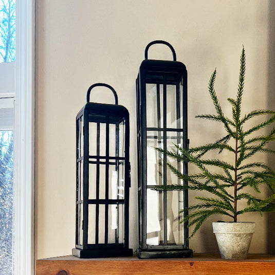 Large Black Metal Frame Outdoor Tempered Glass Lanterns, Set of Two Whats trending ABH