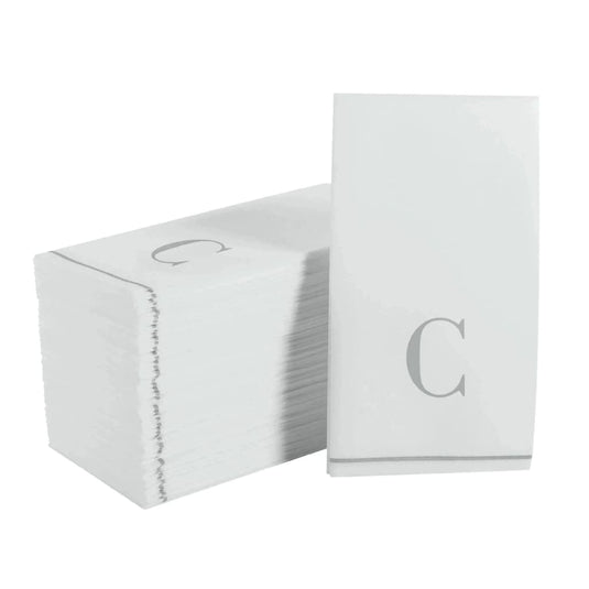 Letter C Silver Monogram Paper Disposable Dinner Napkins | 14 Napkins Napkins Luxe Party NYC