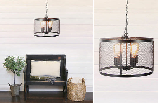 Iron Mesh Drum Pendant With Edison Bulbs General UMA