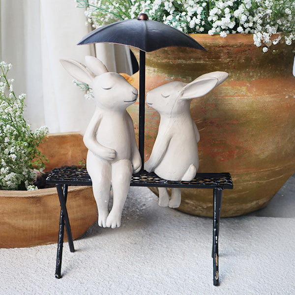 Kissing Bunny Lovers on Bench Sculpture Shop ABH