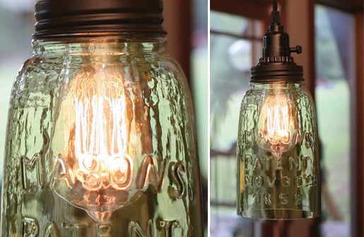 Green Tinted Glass Mason Jar Pendant Light Vintage Farmhouse General CT