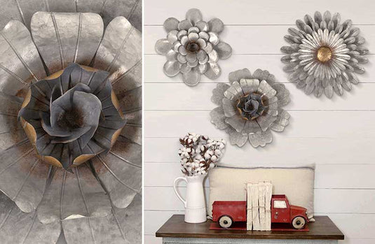 Galvanized Wall Flowers Set of 3 General IMAX