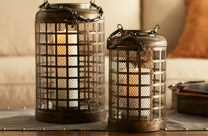 Industrial Mesh Screen Caged Lantern Set of 2 General MEL