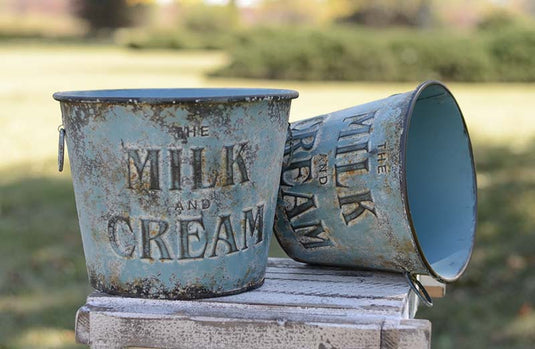 Distressed Metal Milk And Cream Buckets Set of 2 General PPD