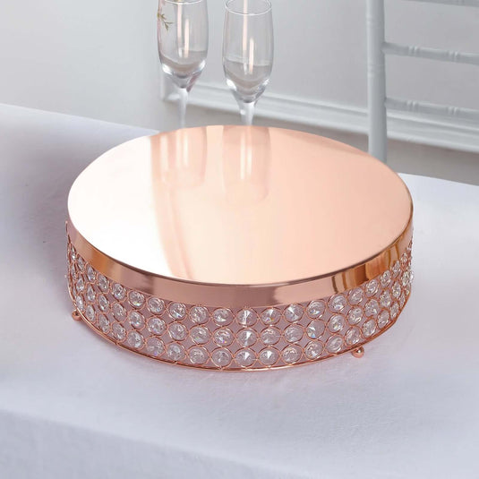 Metal Cake Stand Pedestal Crystal Beaded Design Rose Gold - Cupcake Display and Dessert Riser 13