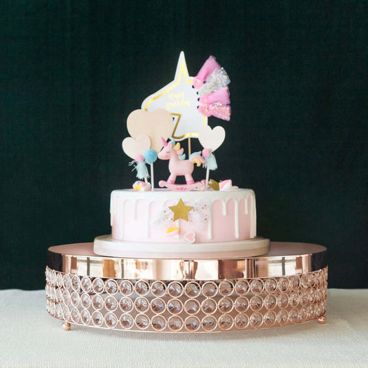 Metal Cake Stand Pedestal Crystal Beaded Design Rose Gold - Cupcake Display and Dessert Riser 16