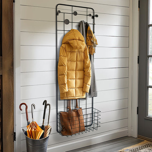 Wall Mounted Metal Coat Rack with Basket KAL