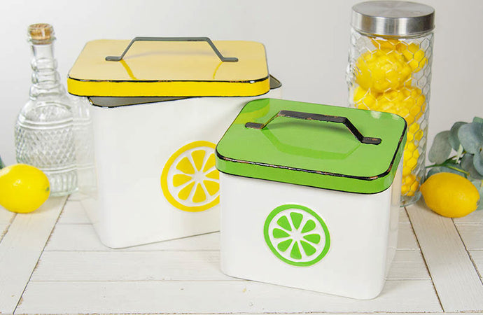 Chippy Enamel Lemon and Lime Canisters Set of 2 General VIP