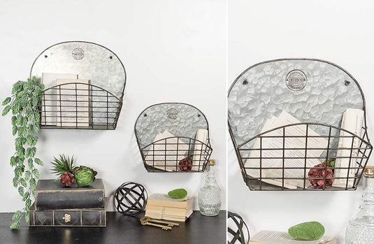 Industrial Galvanized Wall Baskets Set of 2 General VIP