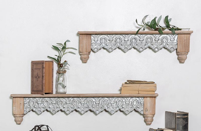 Wood and Tin Filigree Shelf Set of 2 General VIP