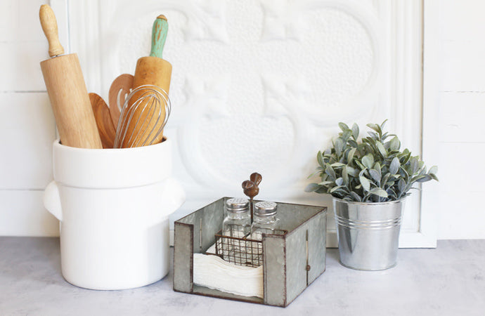 Galvanized Napkin Holder with Salt and Pepper Shakers General VIP