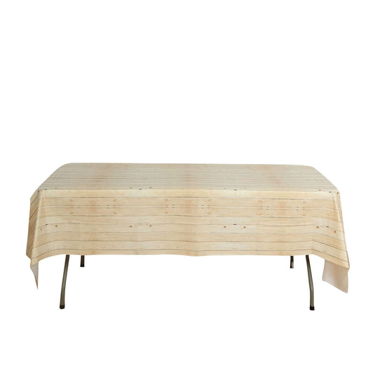 Plastic Table Cover Natural Rectangle with Rustic Wooden Print - Durable PVC Disposable Tablecloth 52