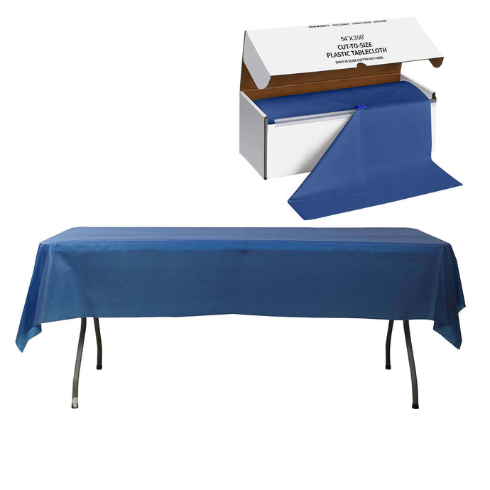 Plastic Table Cover Roll Navy Blue with Slide Cutter - Customizable Disposable Tablecloth Roll 54