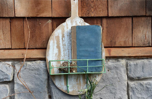 Wood Wall Shelf With Wire Basket Vintage Farmhouse General PPD