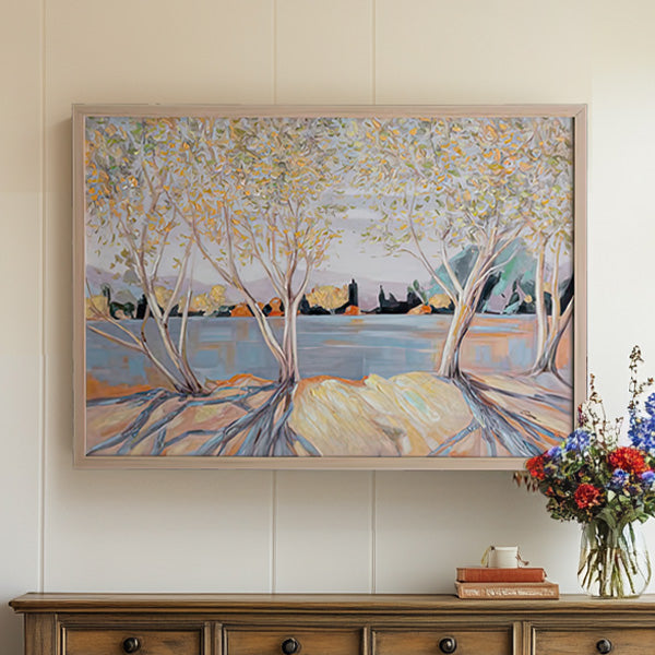 Trees on the Lakeside Wood Framed Painting Whats trending KAL