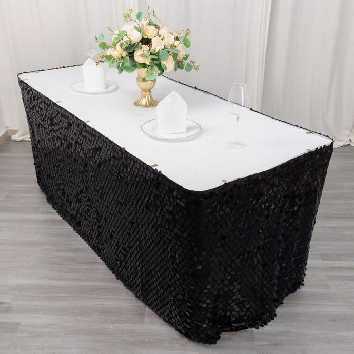 Payette Sequin 21ft Table Skirt Black - Dual Layered Satin Table Cover Table Skirts PROstorez Default Title