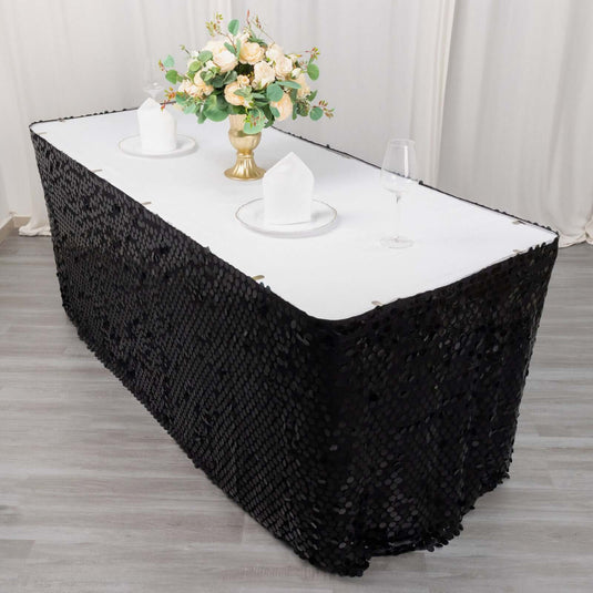 Payette Sequin 21ft Table Skirt Black - Dual Layered Satin Table Cover PROstorez