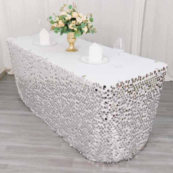 Payette Sequin 21ft Table Skirt Silver - Dual Layered Satin Table Cover Table Skirts PROstorez Default Title