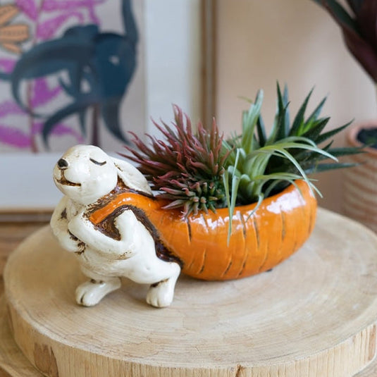 Ceramic Rabbit Pulling Carrot Planter KAL