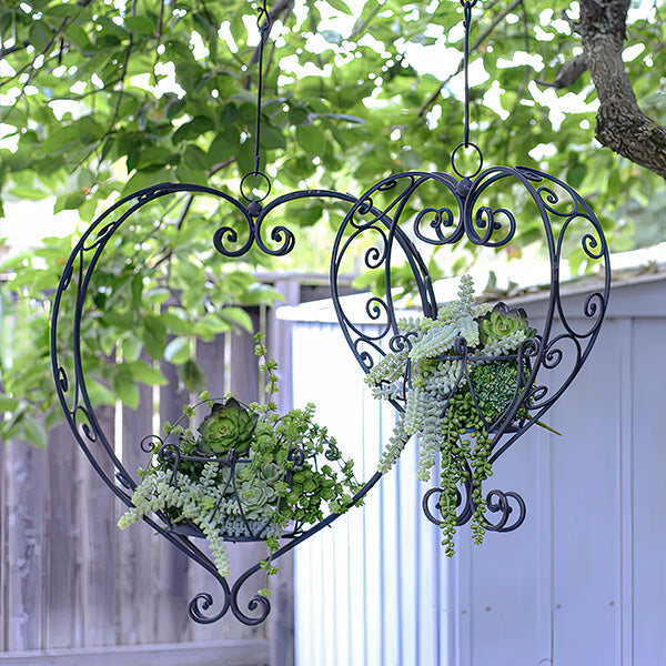 Ornamental Hanging Metal Heart Shaped Planters, Set of Two General VIP