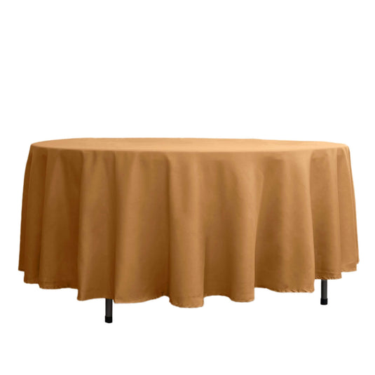 Polyester 108" Round Tablecloth Gold - Wrinkle-Resistant and Stylish Table Cover Tablecloths HIER_2111 Default Title