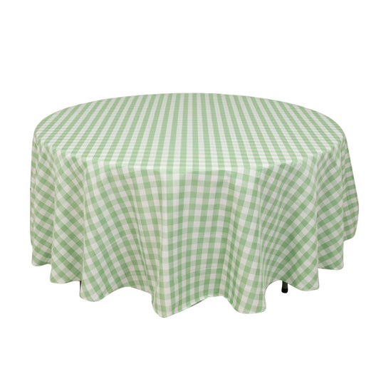 Polyester 108" Round Tablecloth White/Sage Green - Checkered Buffalo Plaid Table Cover Tablecloths HIER_2112