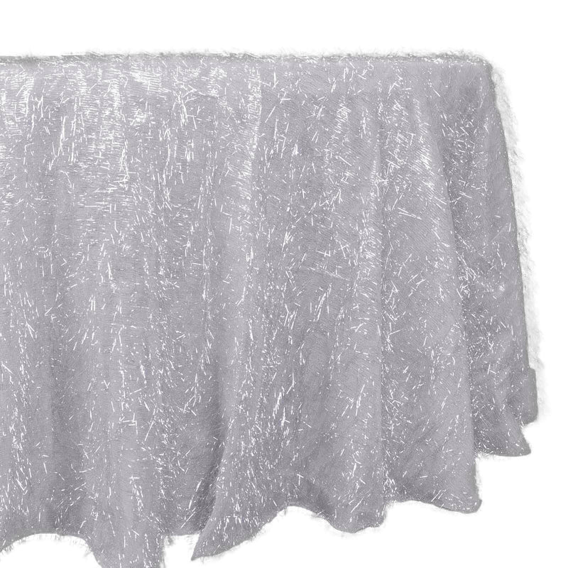 Polyester 120" Round Silver Tablecloth Metallic Fringe Shag Tinsel Table Cover Tablecloths PROstorez Default Title