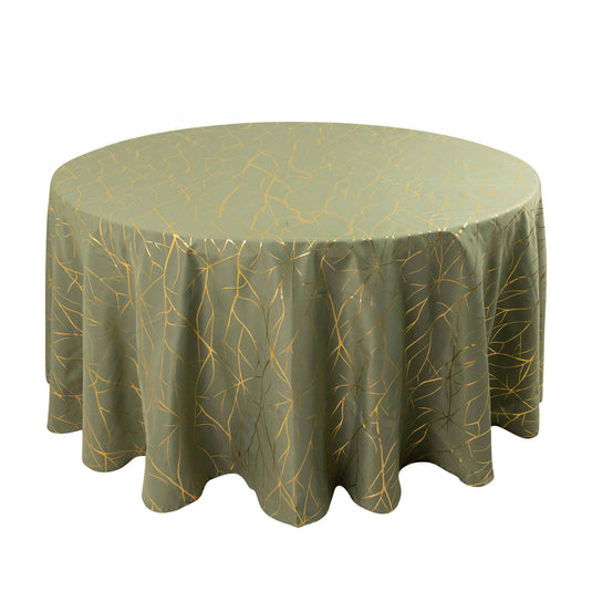 Polyester 120" Round Tablecloth Dusty Sage Green with Gold Foil Tree Branch Pattern - Wrinkle-Resistant Seamless Table Cover for Classy Events Tablecloths HIER_2112